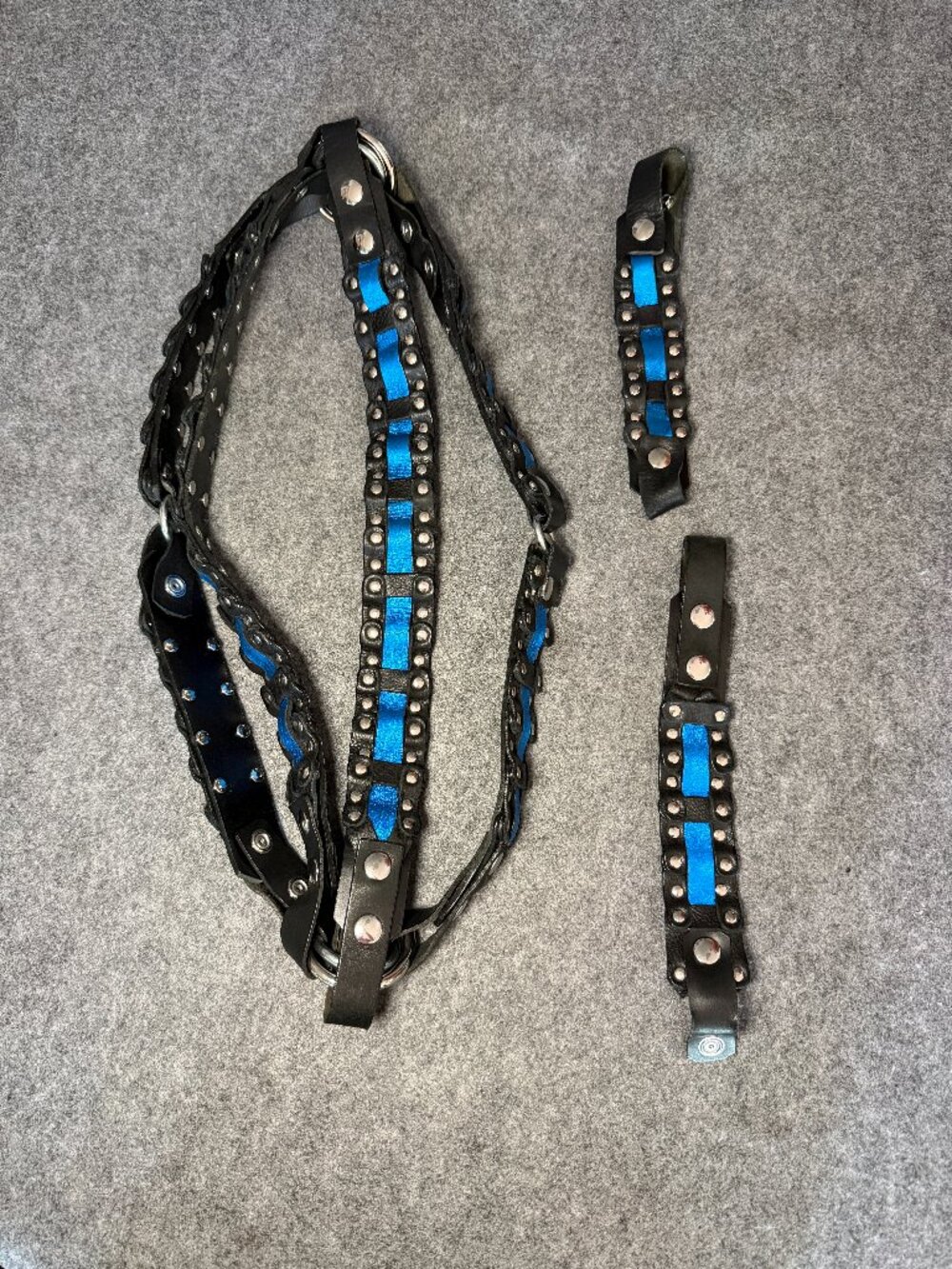 Vintage Men’s Custom Leather Harness Black and Blue Heavy Duty